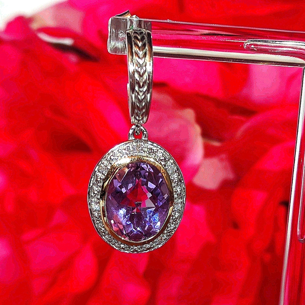 Amethyst and diamond drop earrings. 14k